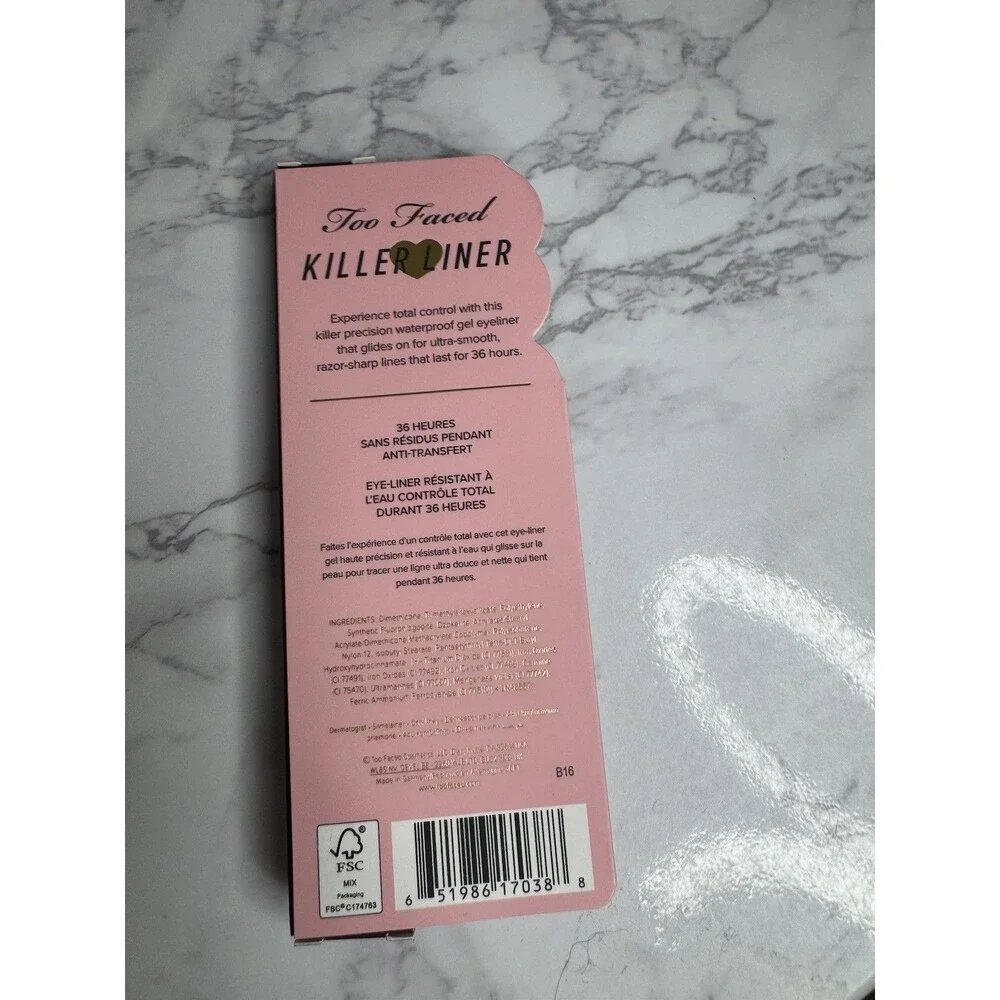 Too Faced Killer Liner Gel Eyeliner Waterproof Black 0.04 oz